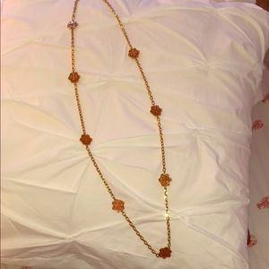 Tory Burch long necklace with orange enamel